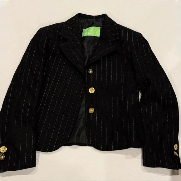 Black Pinstripe Girl's Jacket. Made in Italy.